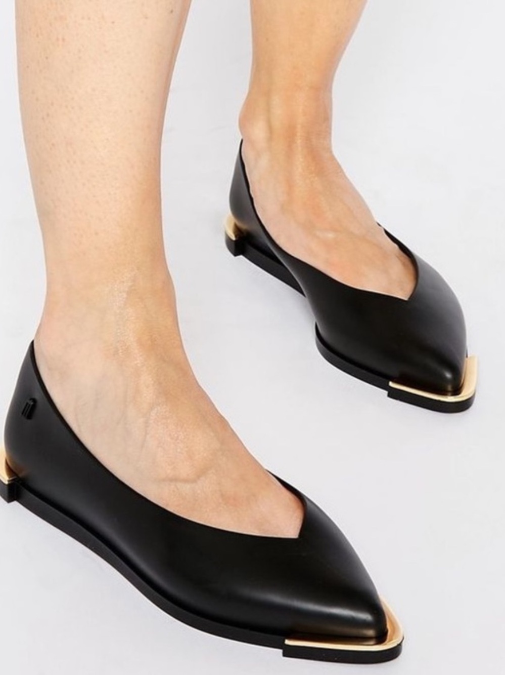 Melissa Spice Black and Gold Point Toe Flats Womens Size 9